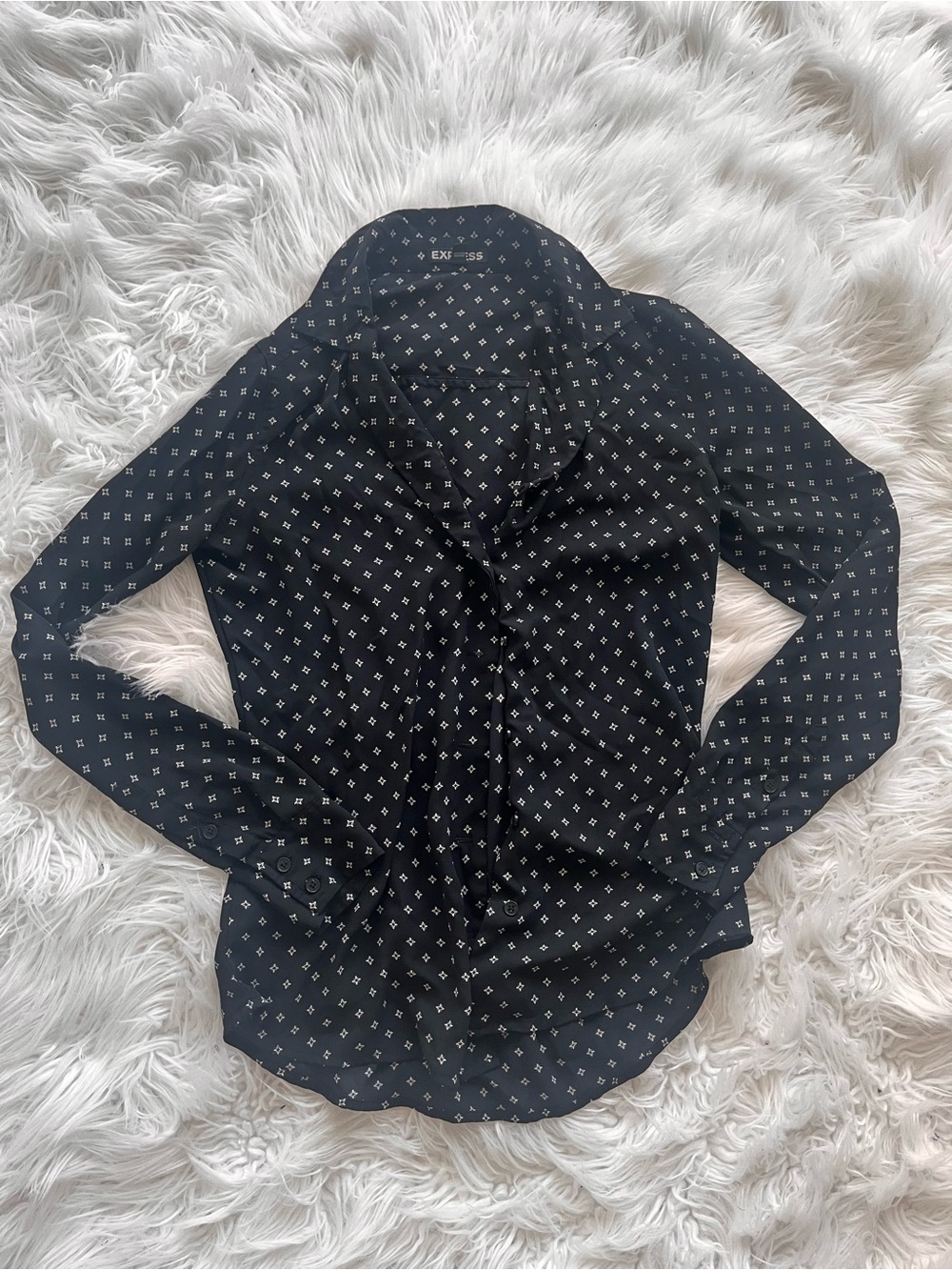 Express Black Button-Down Shirt with White Micro Print - Women